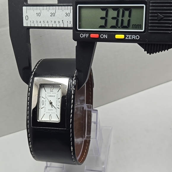 Womens Vintage Carriage Timex Black Leather Cuff Watch New Battery Silver Rare - Picture 5 of 11